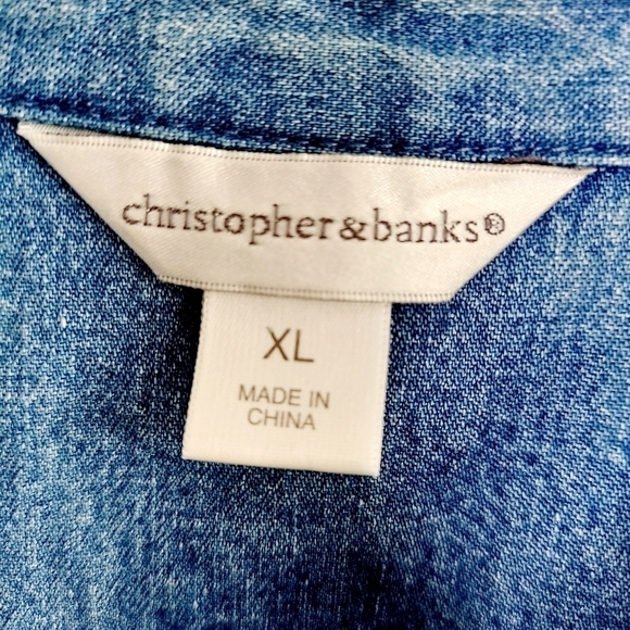 CHRISTOPHER & BANKS Denim Shirt Jacket Embroidered - Picture 3 of 16